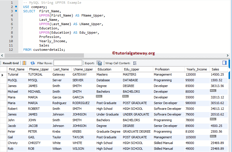 UPPER Function Example 2