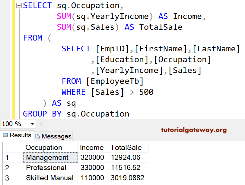 Subquery in Where and From Clause