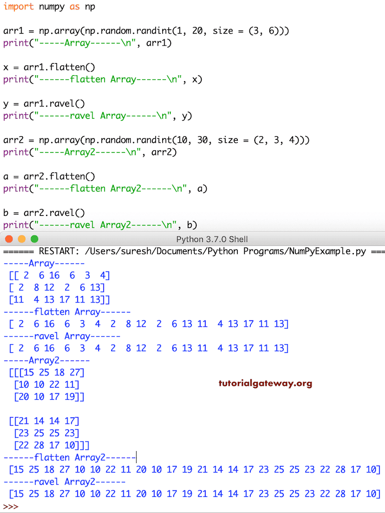 Python Numpy ndarray array flatten and ravel