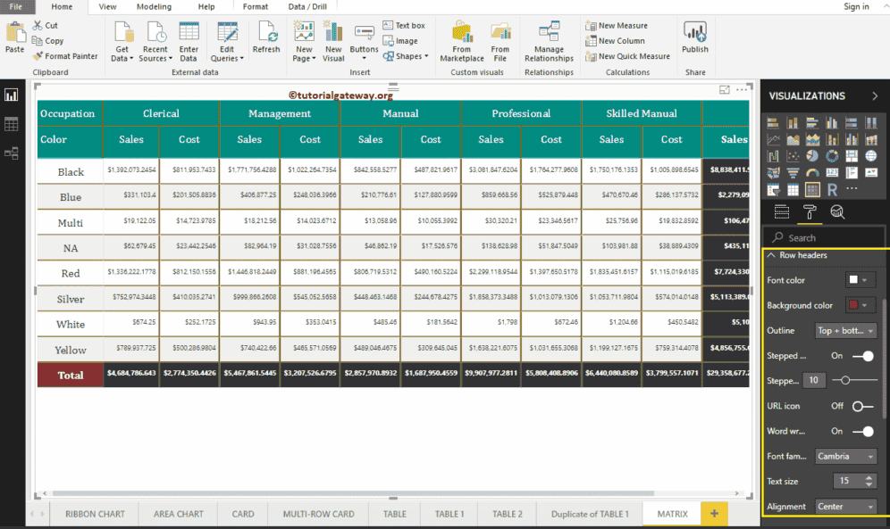 Format Column and Row Headers of a Matrix 6