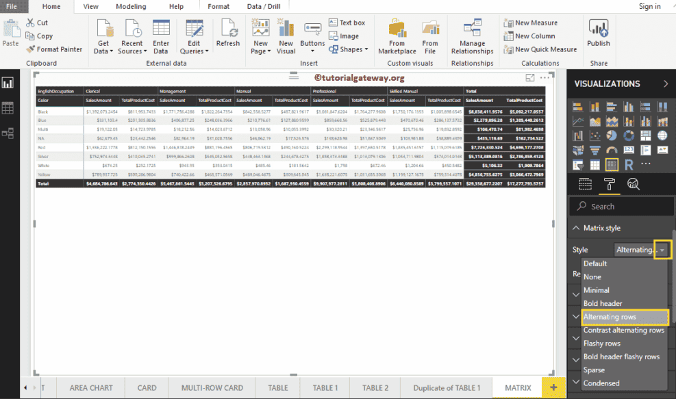 Format Power BI Matrix 2