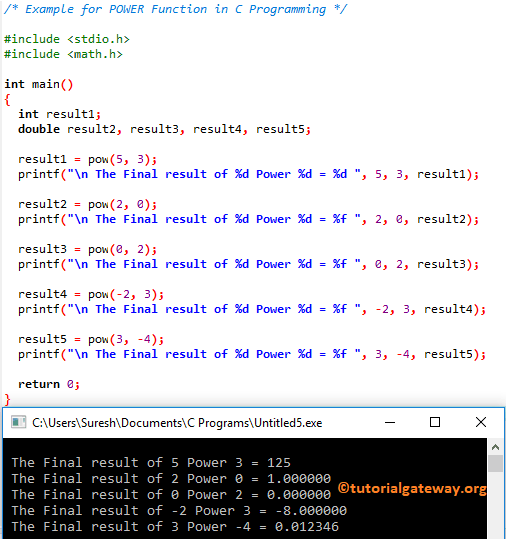 POW function to find power of a number