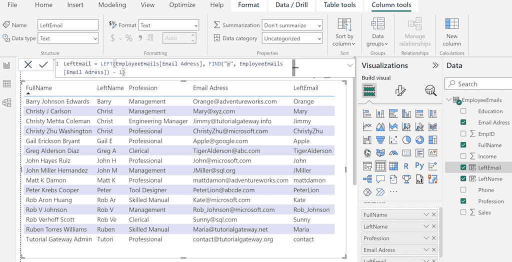 POWER BI DAX LEFT Function