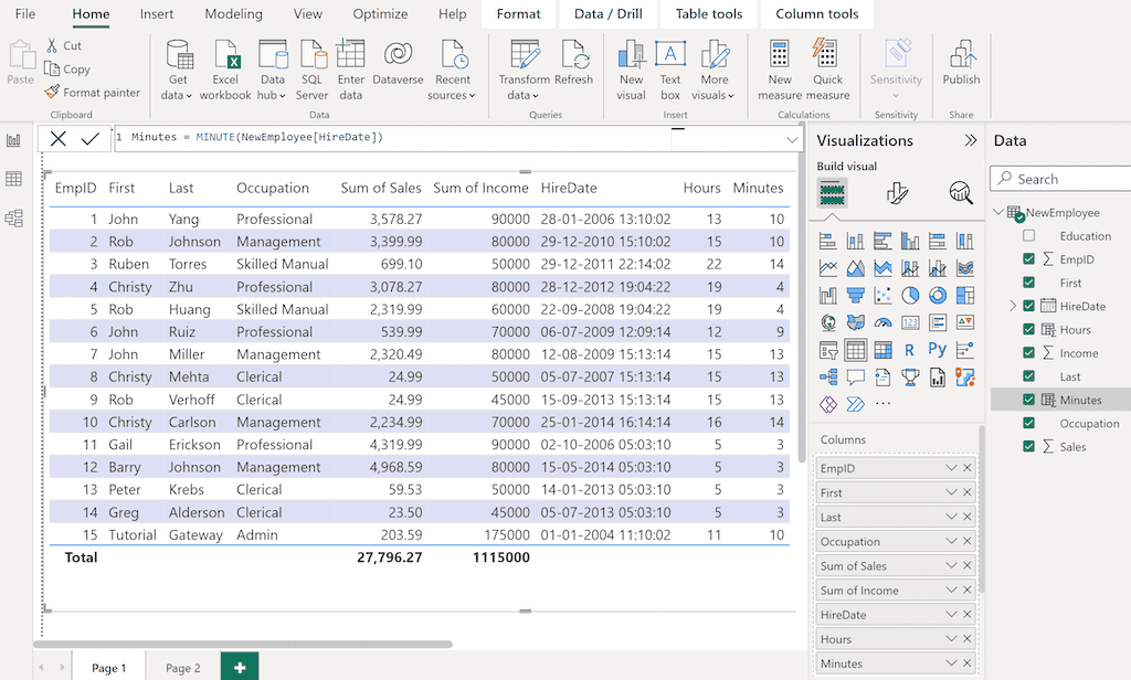 POWER BI DAX MINUTE Function