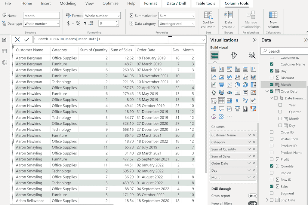 POWER BI DAX MONTH Function 1
