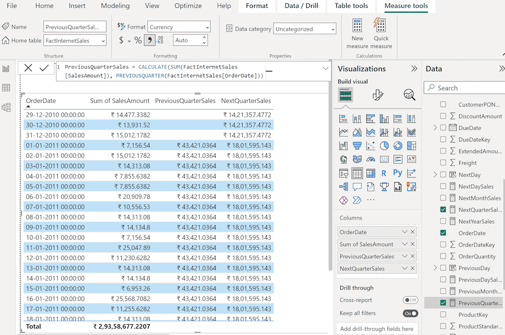 POWER BI DAX PREVIOUSQUARTER Function 1