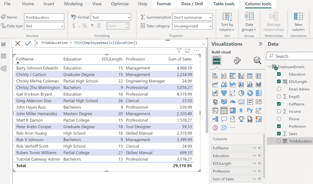 POWER BI DAX TRIM Function 1