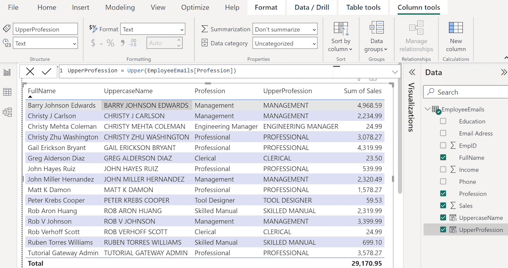 POWER BI DAX UPPER Function