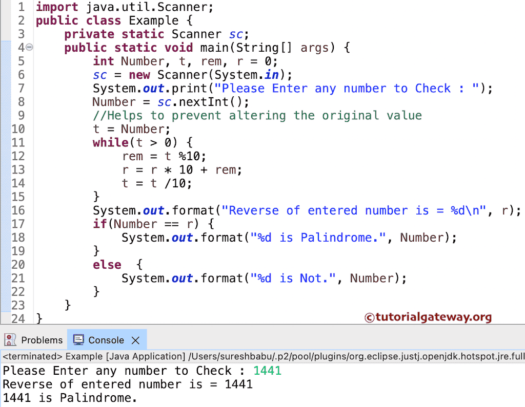 Palindrome Program in Java Using While Loop