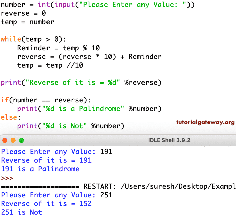 Python Palindrome Number Program using While loop