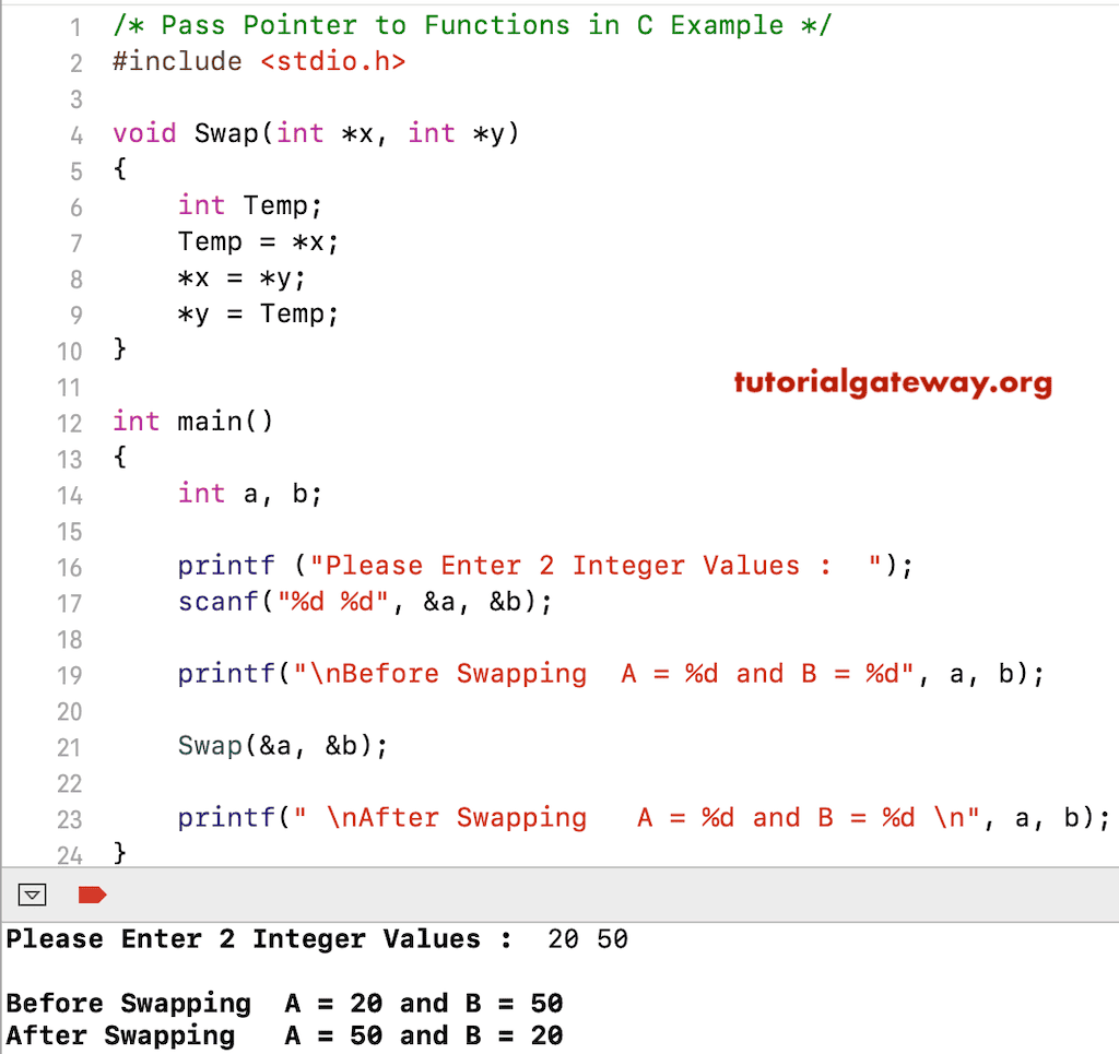 Pass Pointers to Functions Example