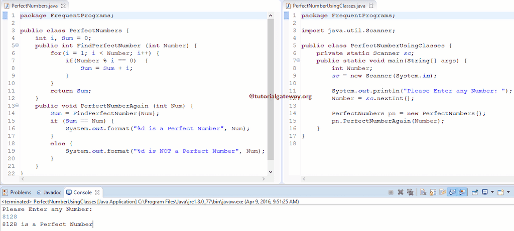 Perfect Number Program using OOPS