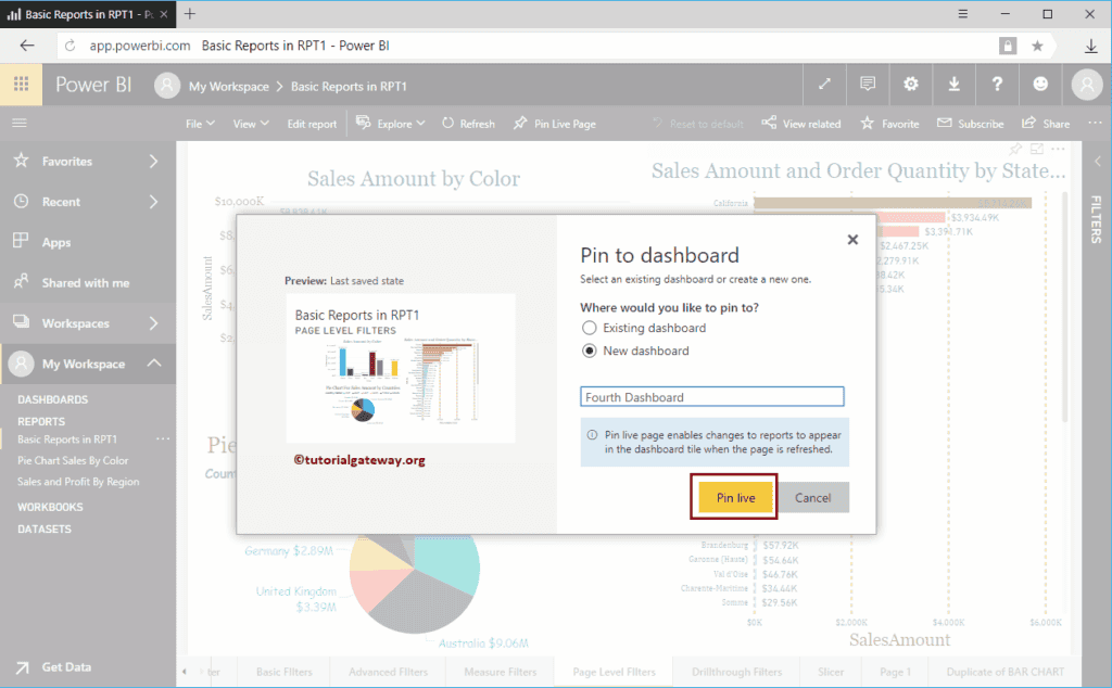 Pin Report to Power BI Dashboard 3