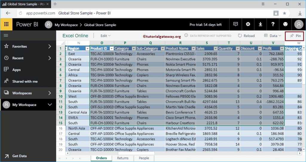 Choose Workbooks Records or rows to pin to Dashboard 4