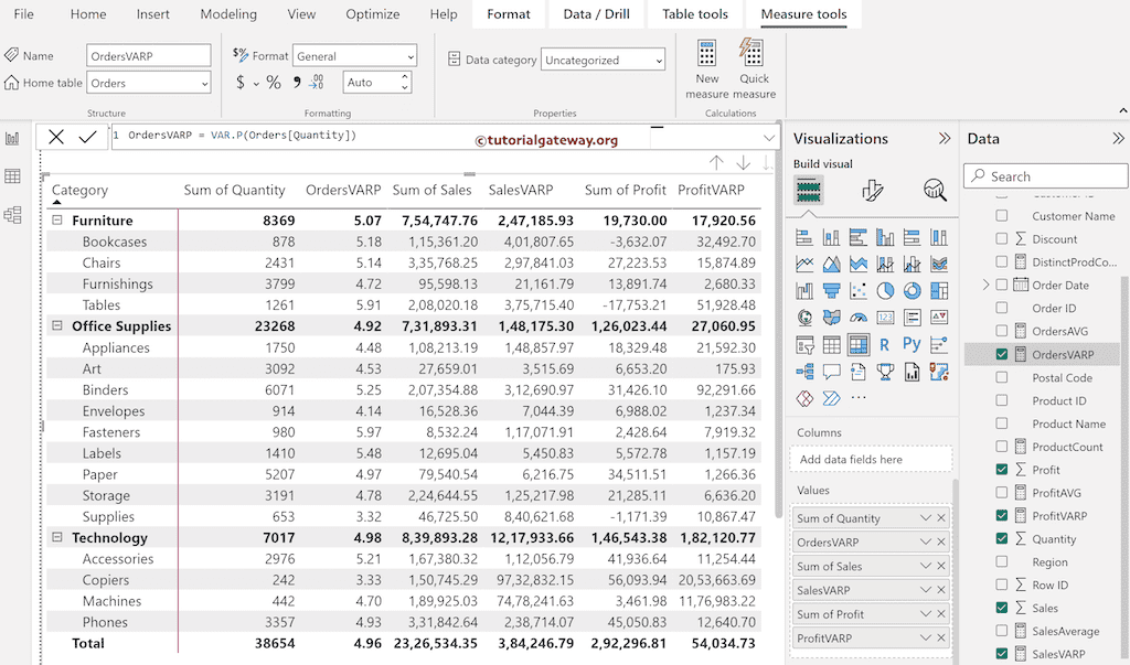 Power BI DAX VARP Function 1
