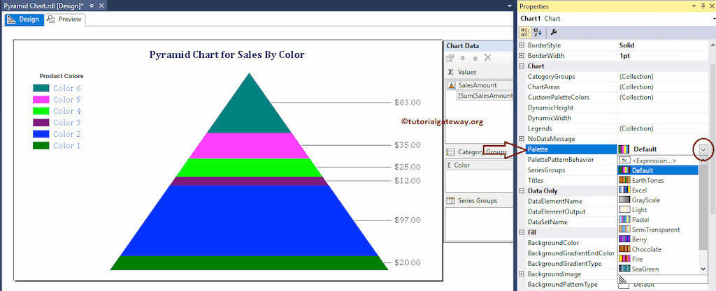 Change SSRS Pyramid Chart Color Pallet