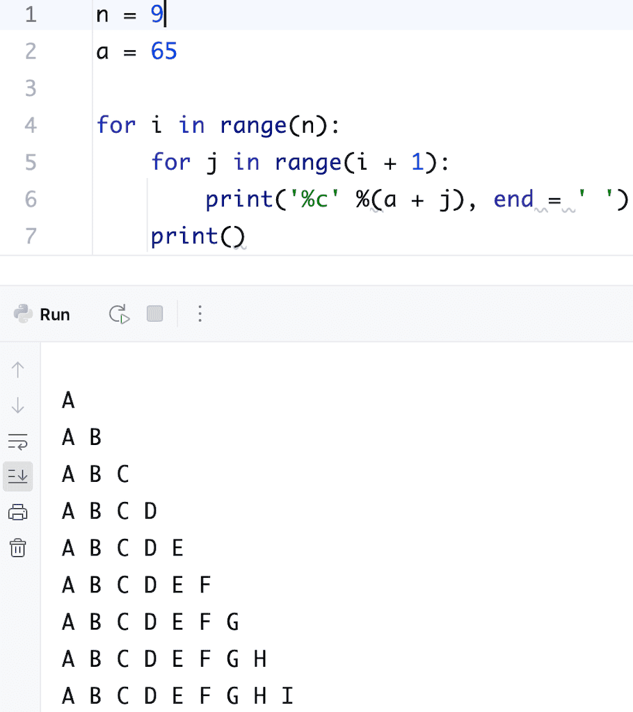 Python Alphabet Pattern Programs