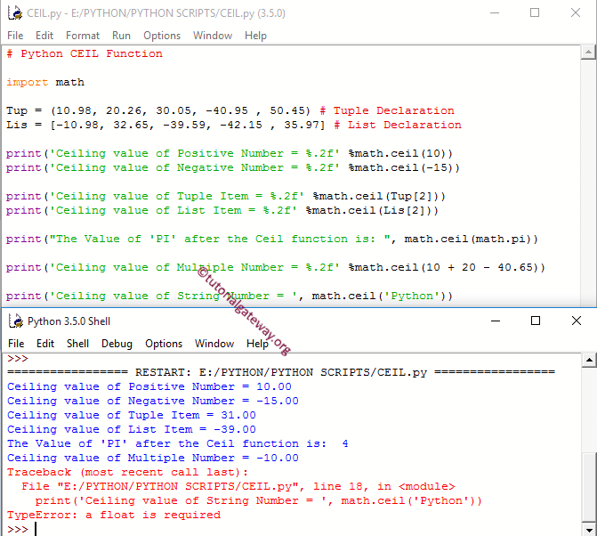 math CEIL Function Example