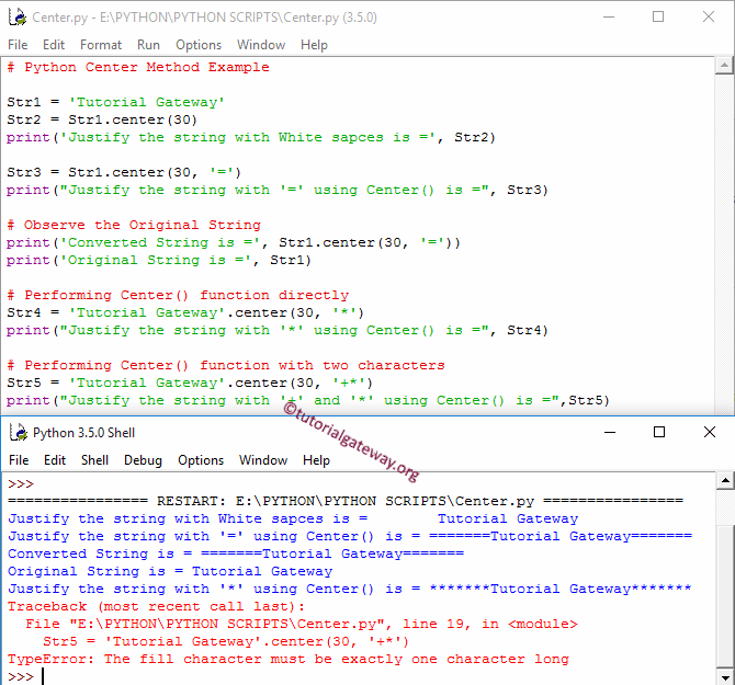 string Center function Example