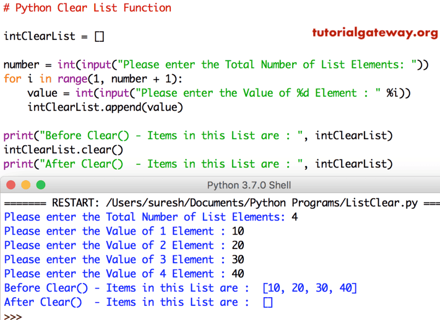 Clear List function example