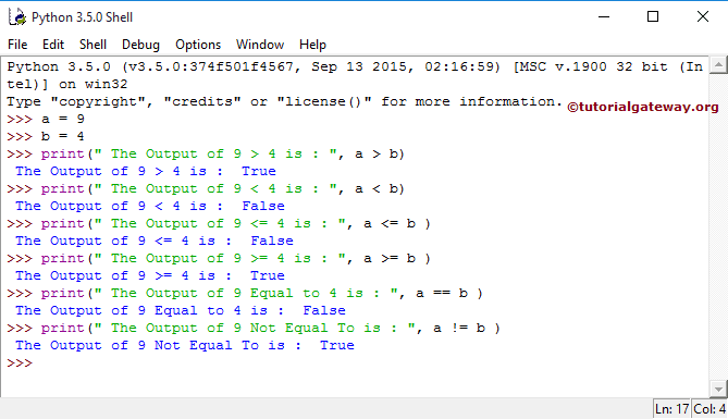 Python Comparison or Relational Operators 1