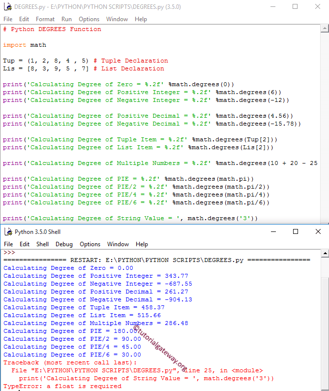 math degrees Function