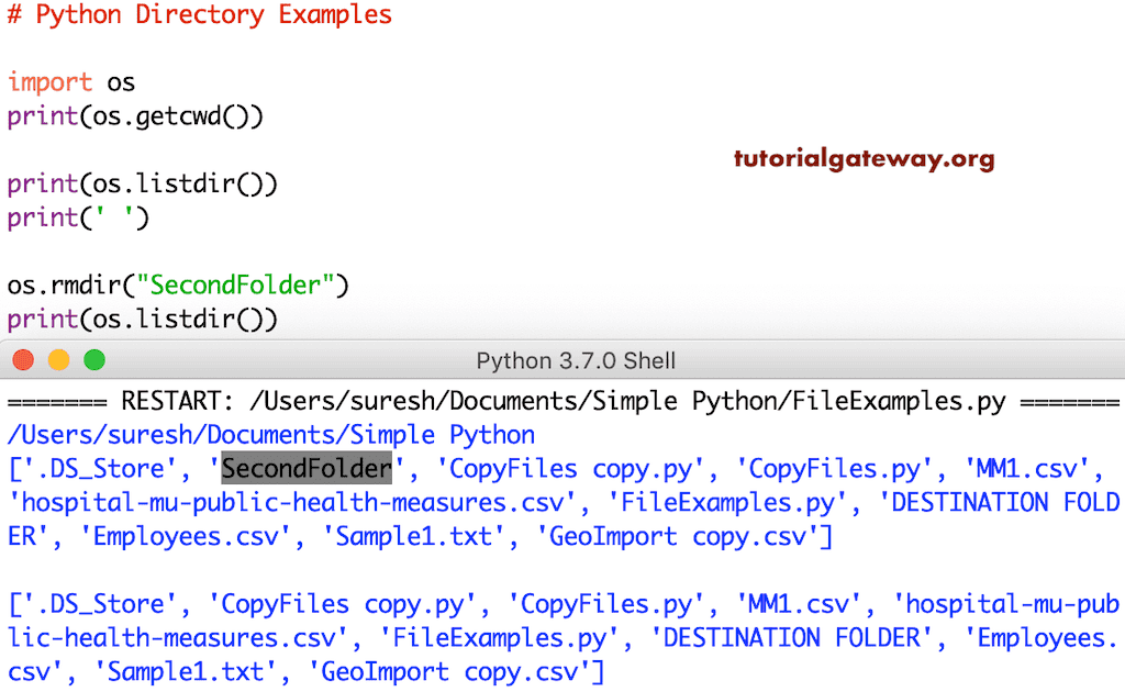 Delete Directory Example