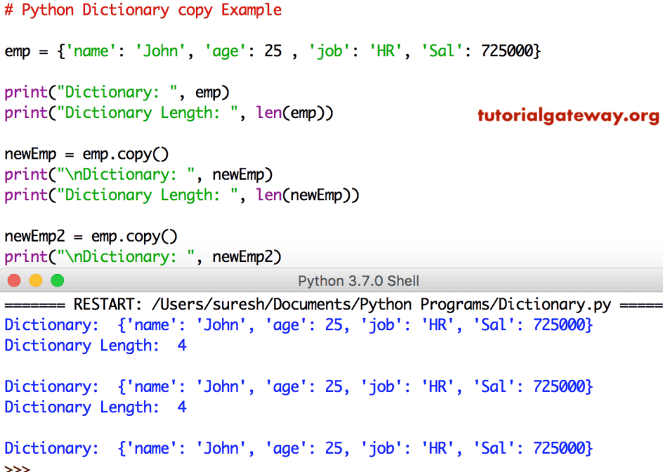 Dictionary copy Function Example