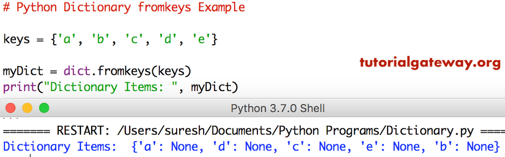 Dictionary fromkeys function Example