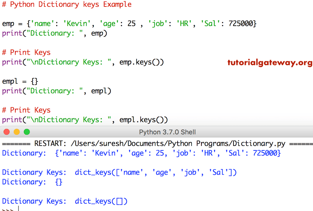 Dictionary keys function
