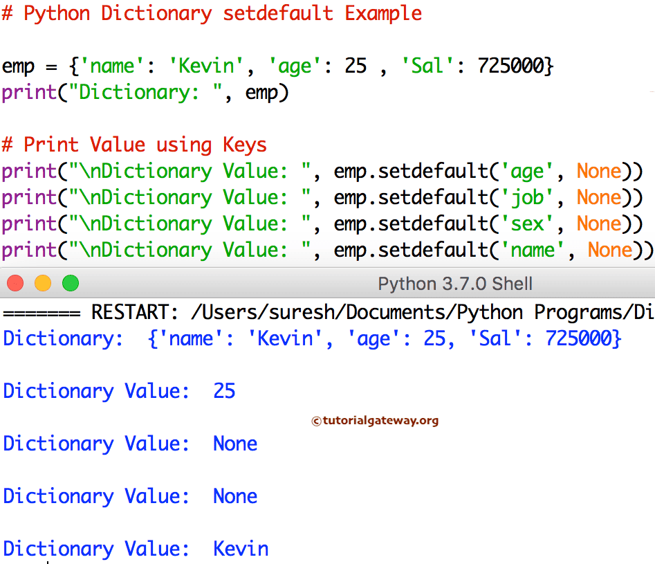 Dictionary setdefault function Example