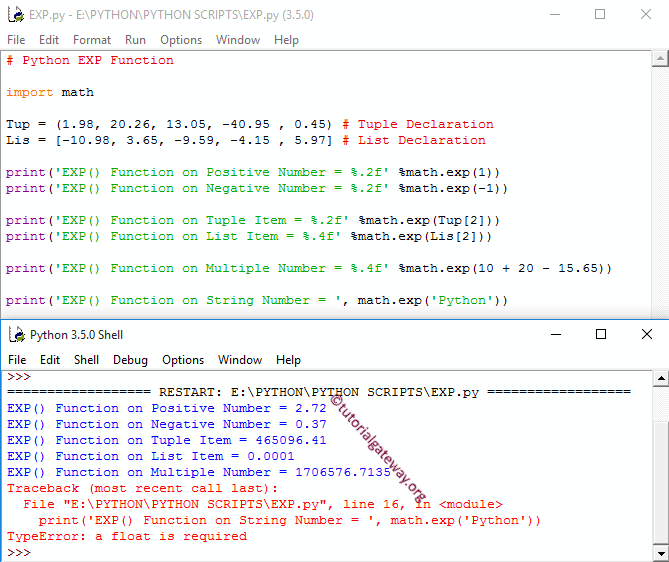 EXP Function exponential value