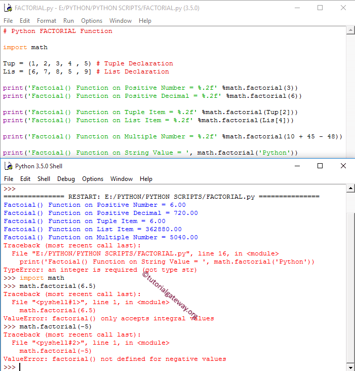 math factorial Function Example