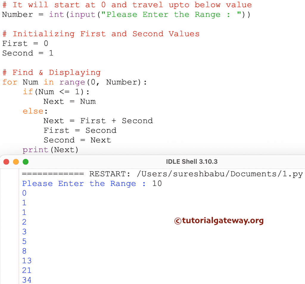 Fibonacci Series program using For Loop