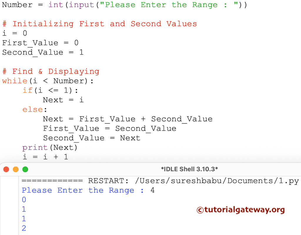 Python Fibonacci Series program using While Loop