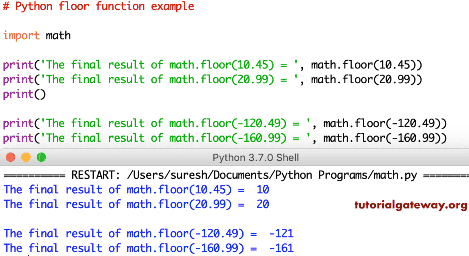 math floor Function Example