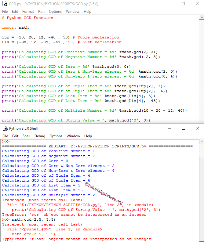 math gcd Function Example