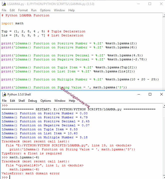 Python LGAMMA Function
