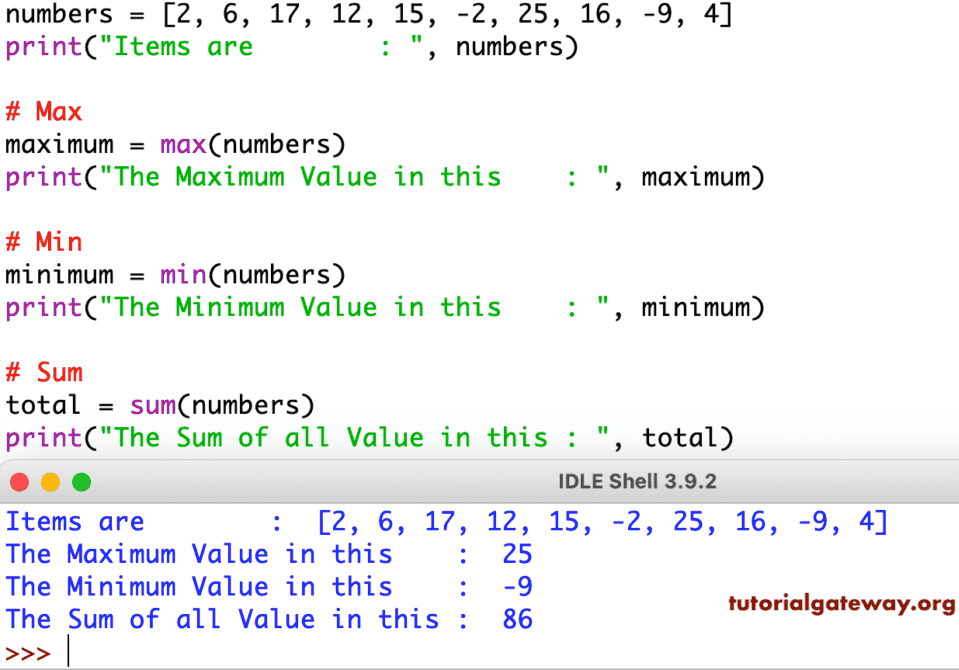 Python List Functions or methods Example