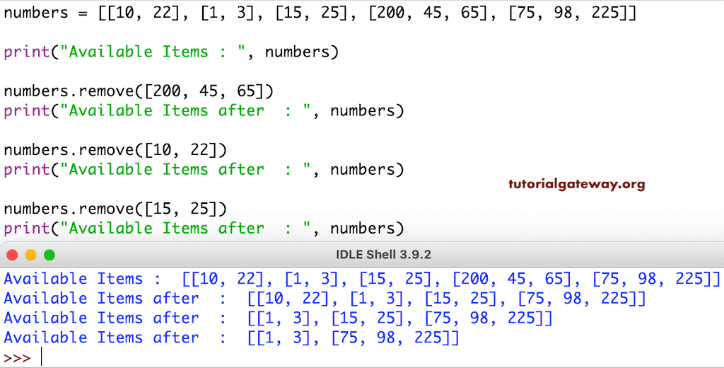 List Remove Function Example