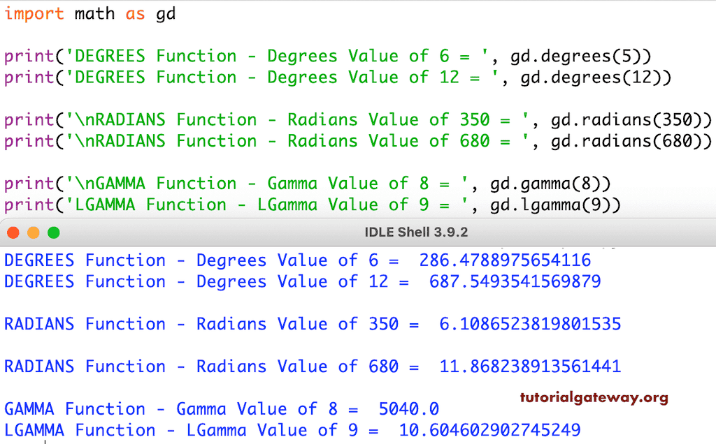Python Math Functions Example
