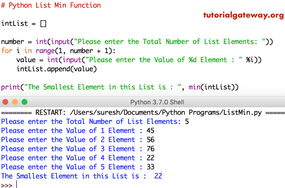 List min Function Example
