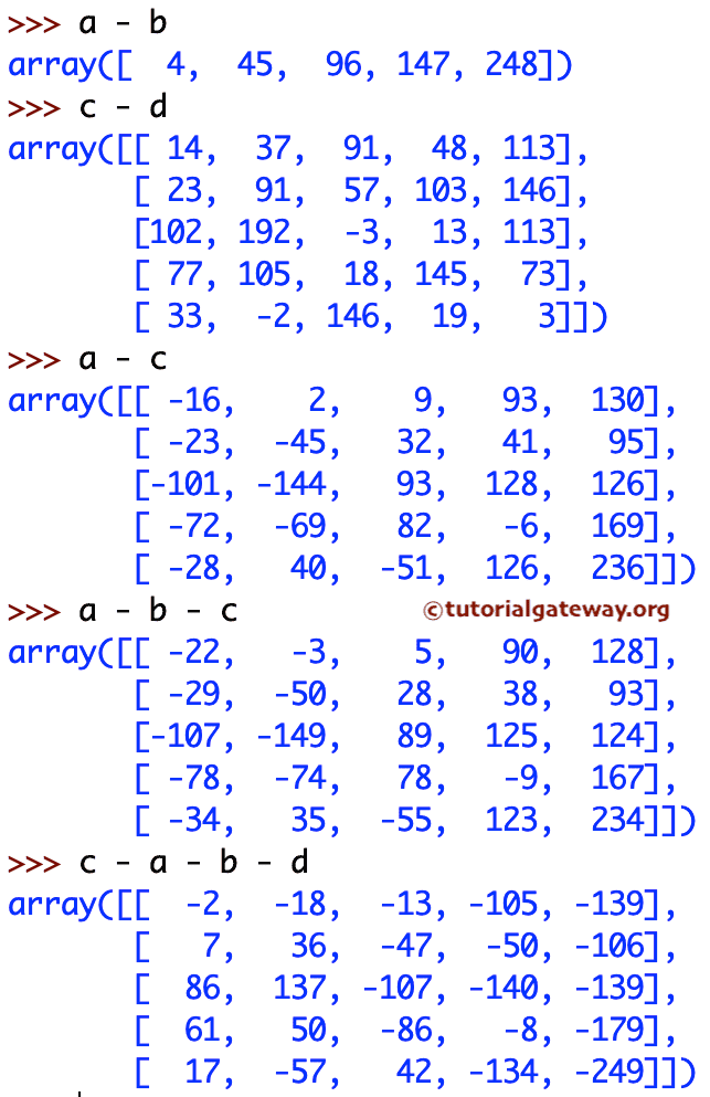 Python NumPy Arithmetic Operations subtract 3