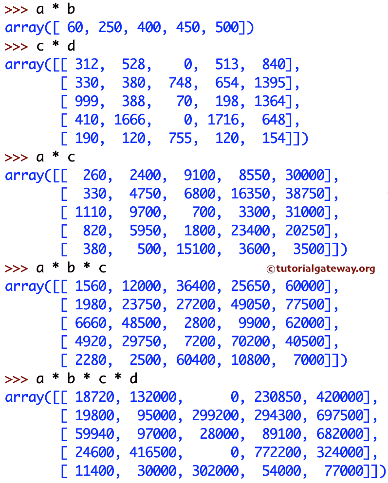 Python NumPy multiply Arithmetic Operations 4