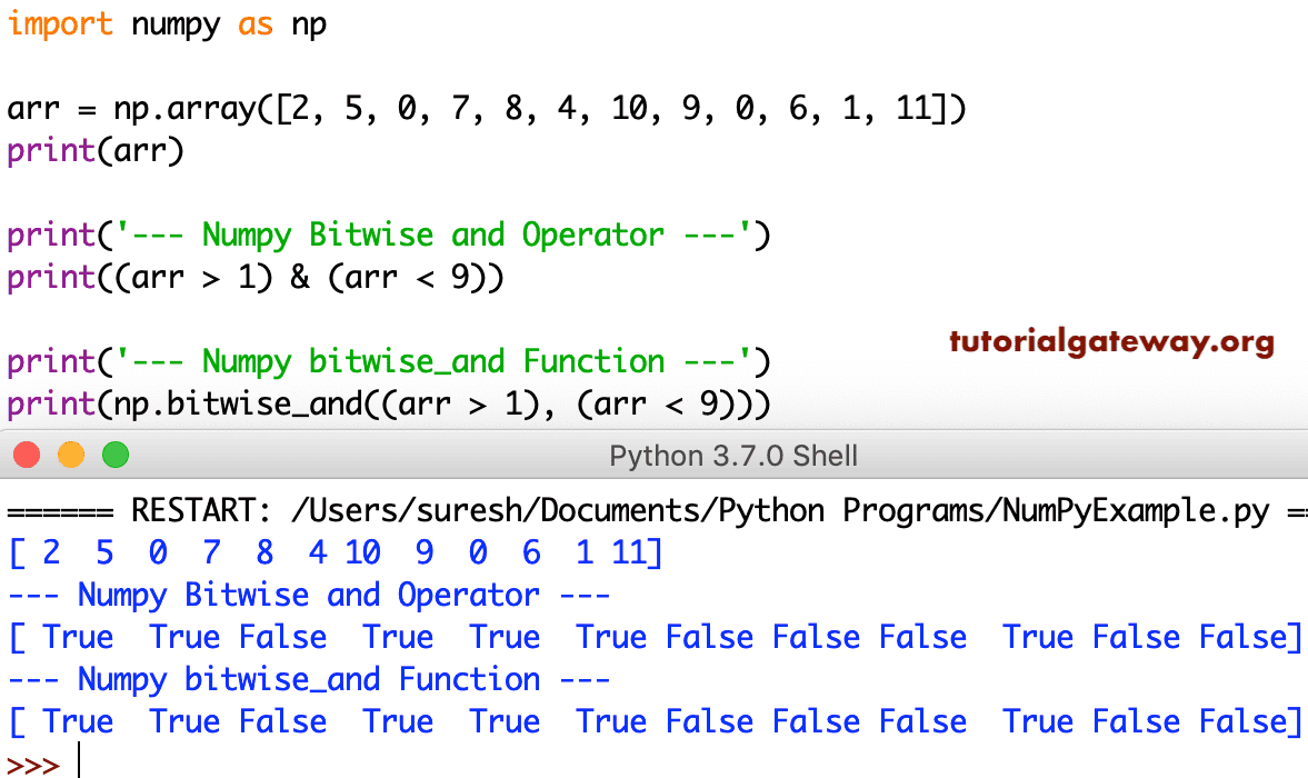 Python Numpy Bitwise and Example