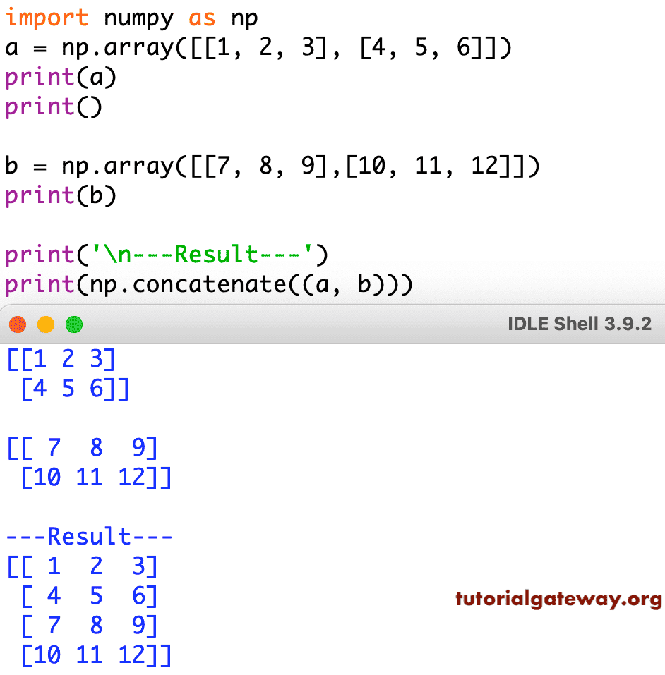 Python Numpy concatenate 2D or two-dimensional array