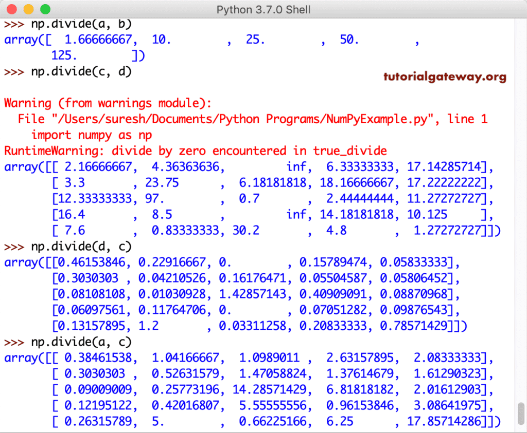 NumPy divide function Example 