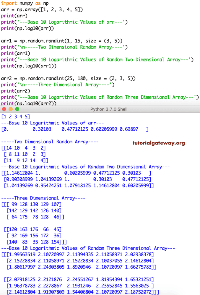 Numpy log10 Function