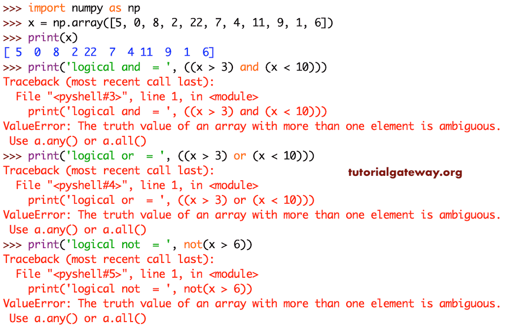 Python Numpy logical Operators