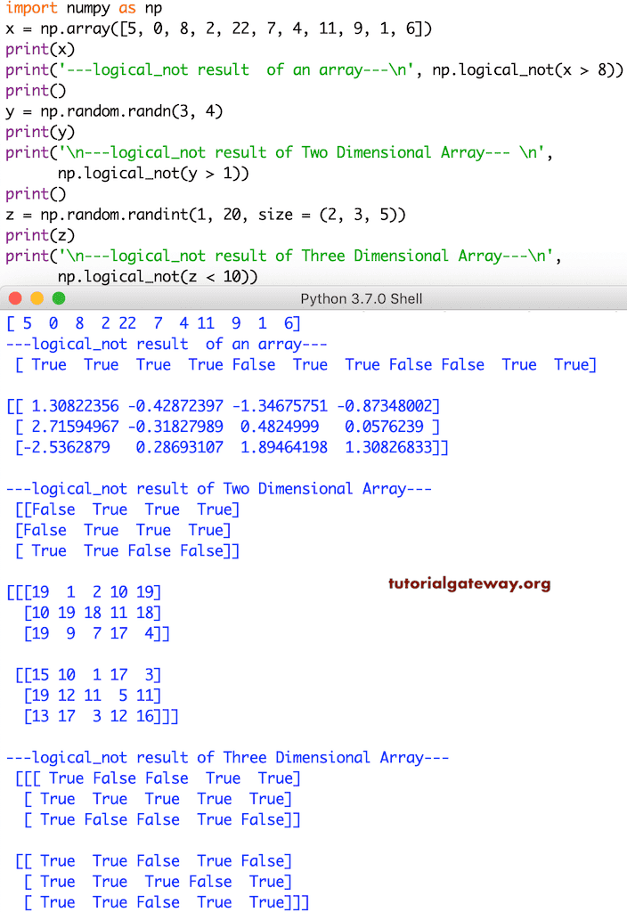 Python Numpy logical not Operator 2